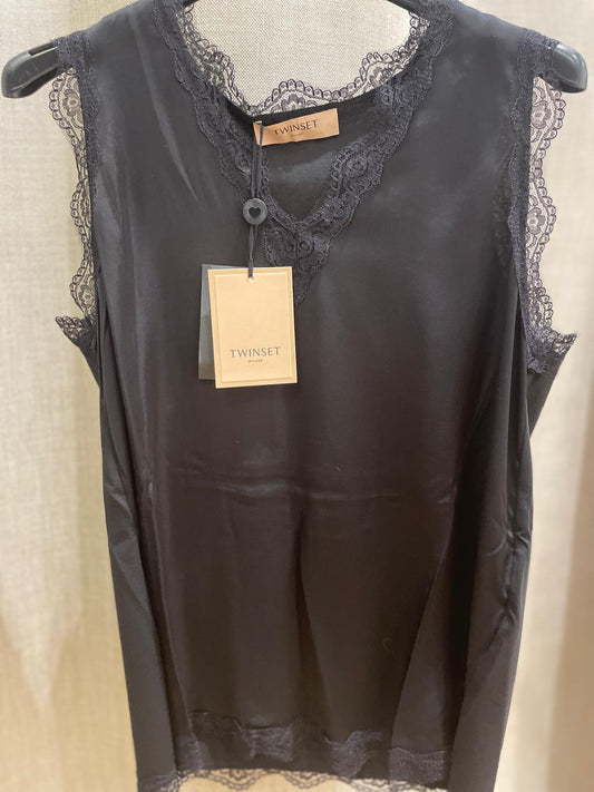 TWIN-SET CANOTTA IN PIZZO NERO