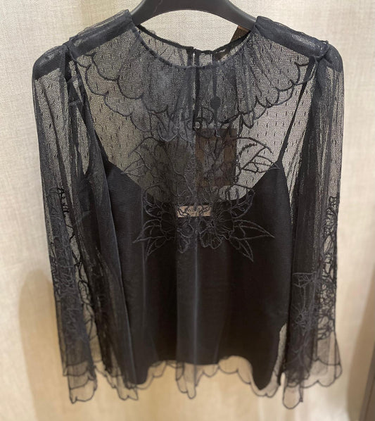TWIN-SET BLUSA IN PIZZO NERO