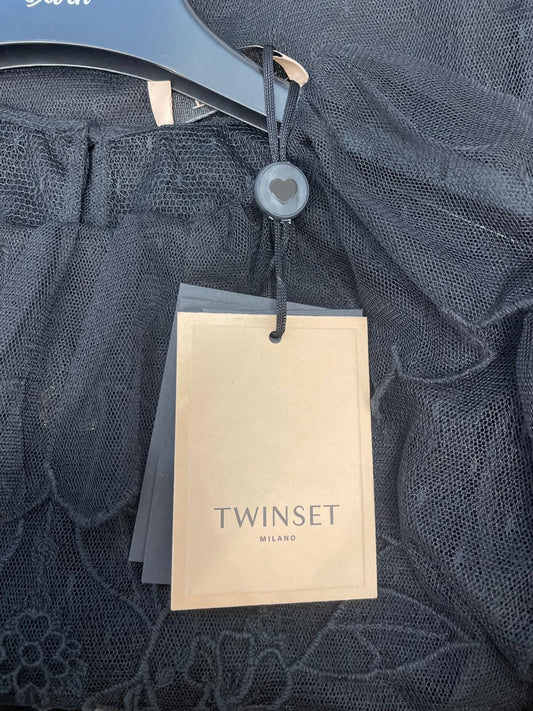 TWIN-SET BLUSA IN PIZZO NERO