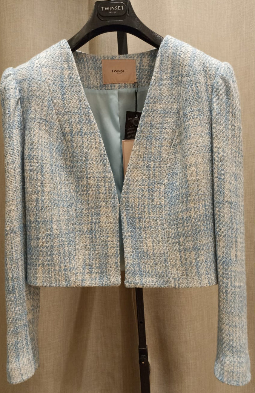 TWIN-SET GIACCA BOUCLE' CELESTE