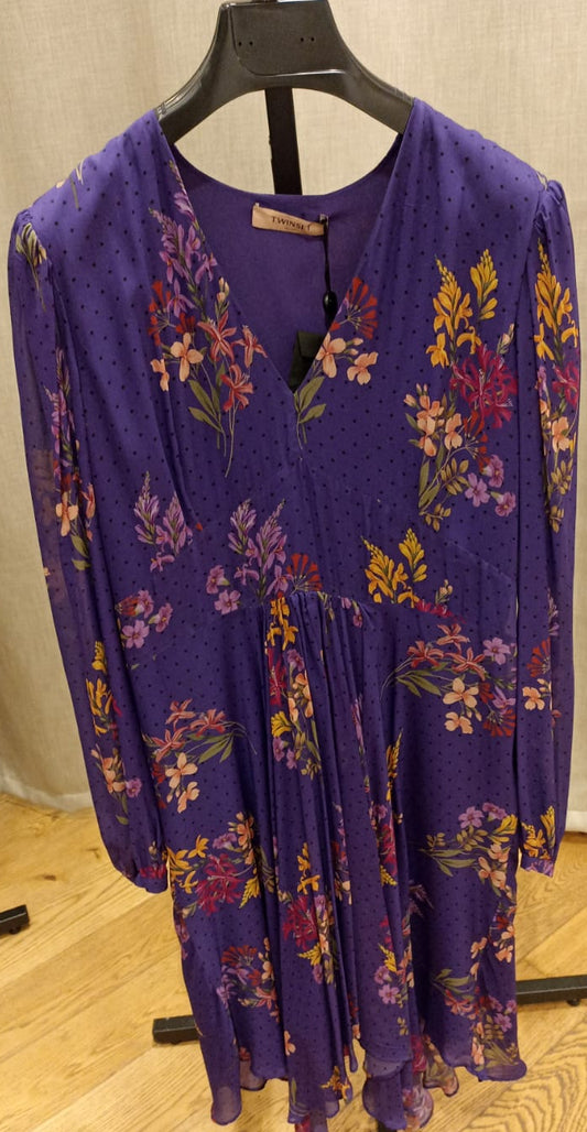 TWIN-SET ABITO A FIORI VIOLA